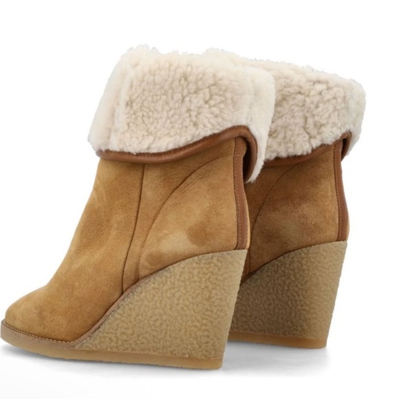 Isabel Marant Totam Shearling Fur Wedge Tan Heeled Slip On Winter Boots Size 39 - Picture 3 of 11